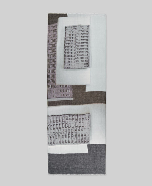 Light Grey Printed Linen & Cotton Mix Shawl / Scarf