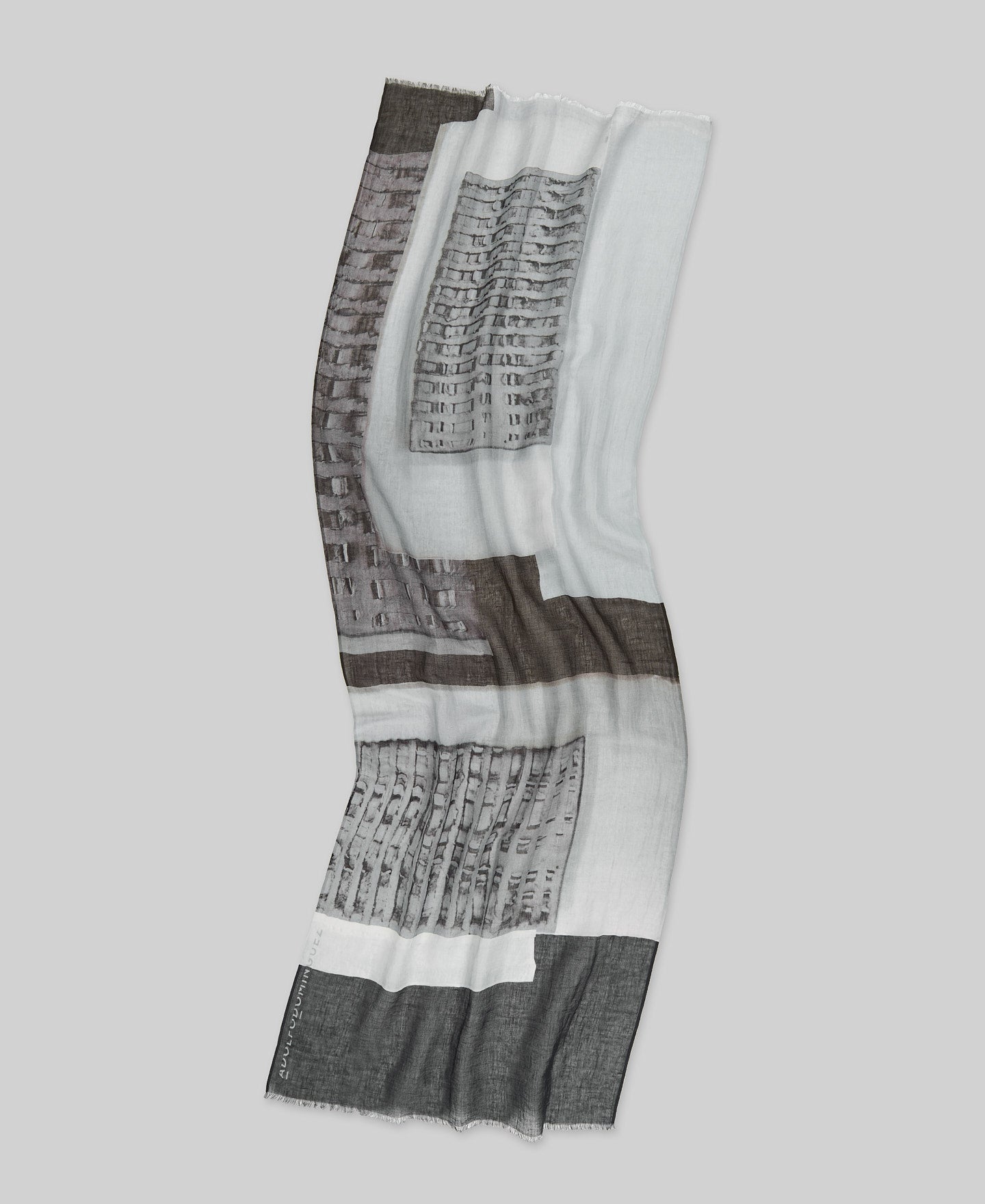 Light Grey Printed Linen & Cotton Mix Shawl / Scarf