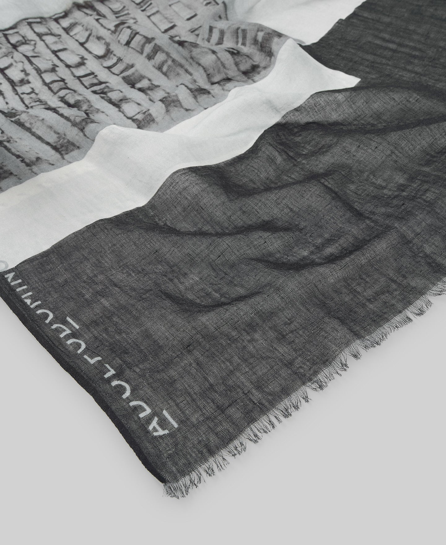 Light Grey Printed Linen & Cotton Mix Shawl / Scarf