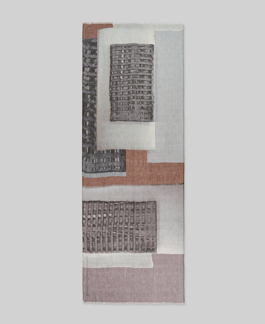 Printed Linen & Cotton Shawl / Scarf in Brown