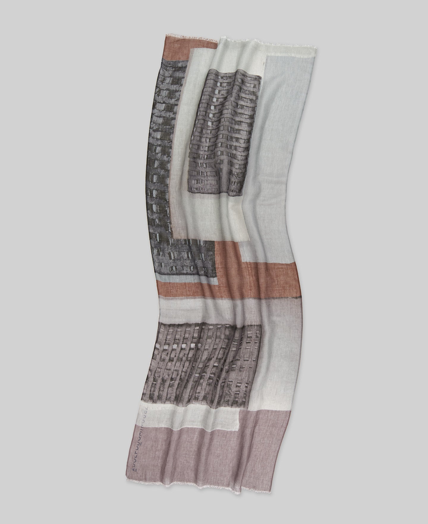Printed Linen & Cotton Shawl / Scarf in Brown