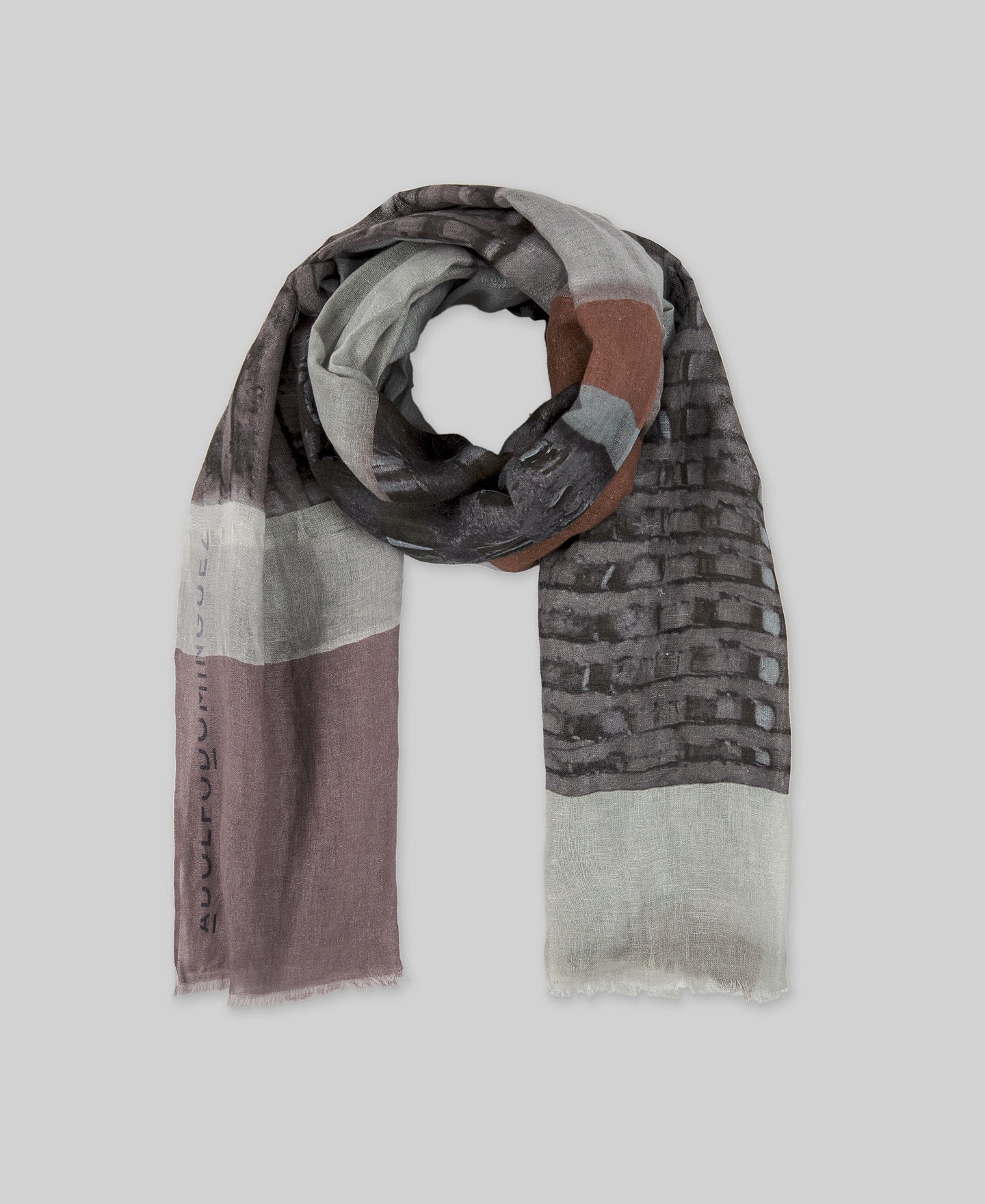 Printed Linen & Cotton Shawl / Scarf in Brown