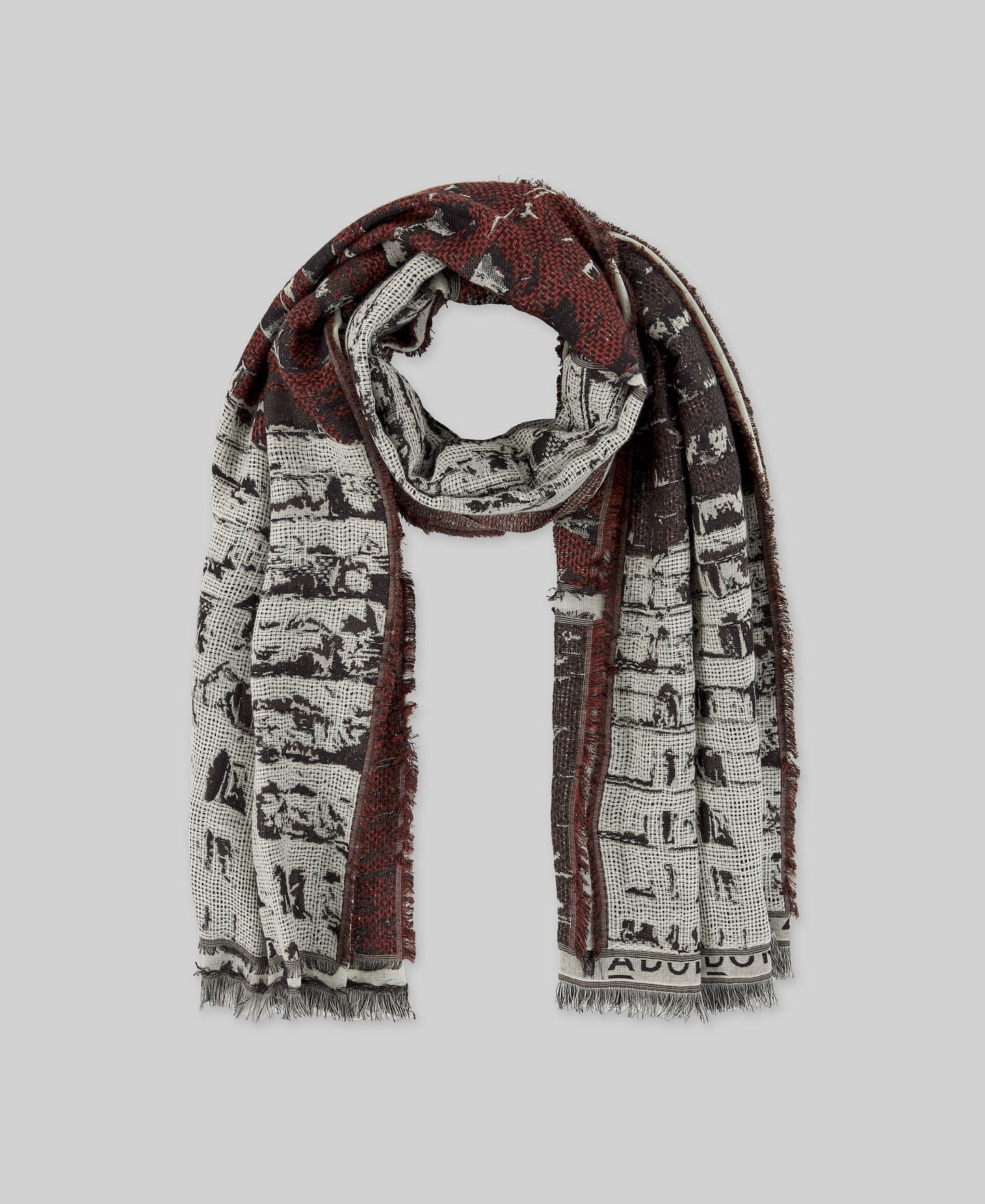 Red Embroidered Textured  Shawl / Scarf