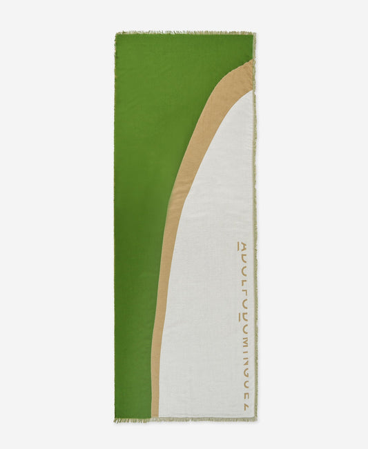 Green Tricolour Double Jacquard Shawl / Scarf