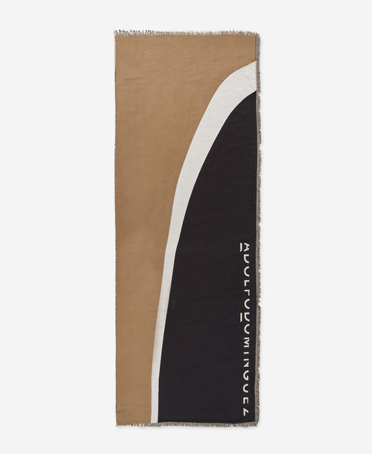 Camel Tricolour Double Jacquard Shawl / Scarf