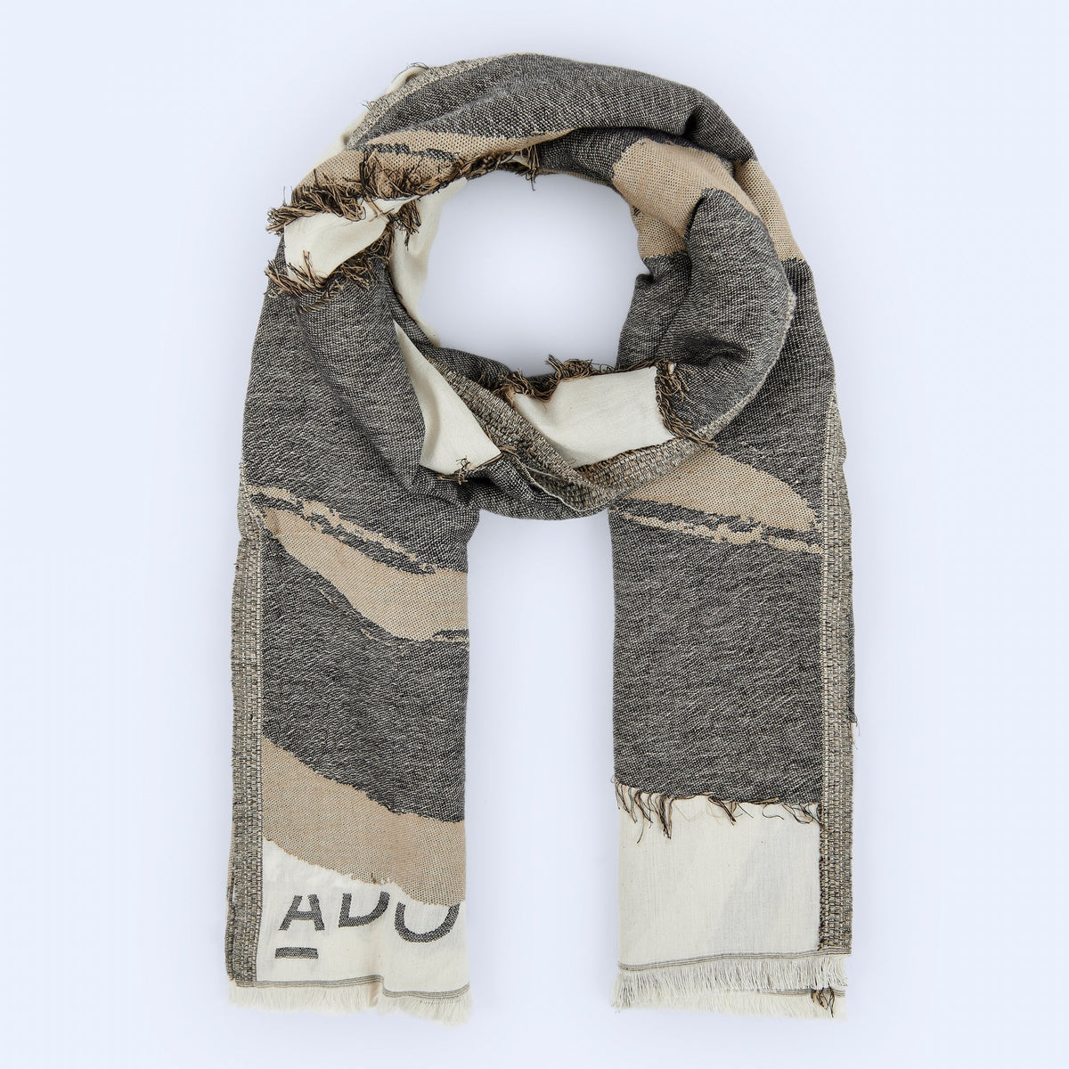 Black Print Cotton Shawl with Fringes