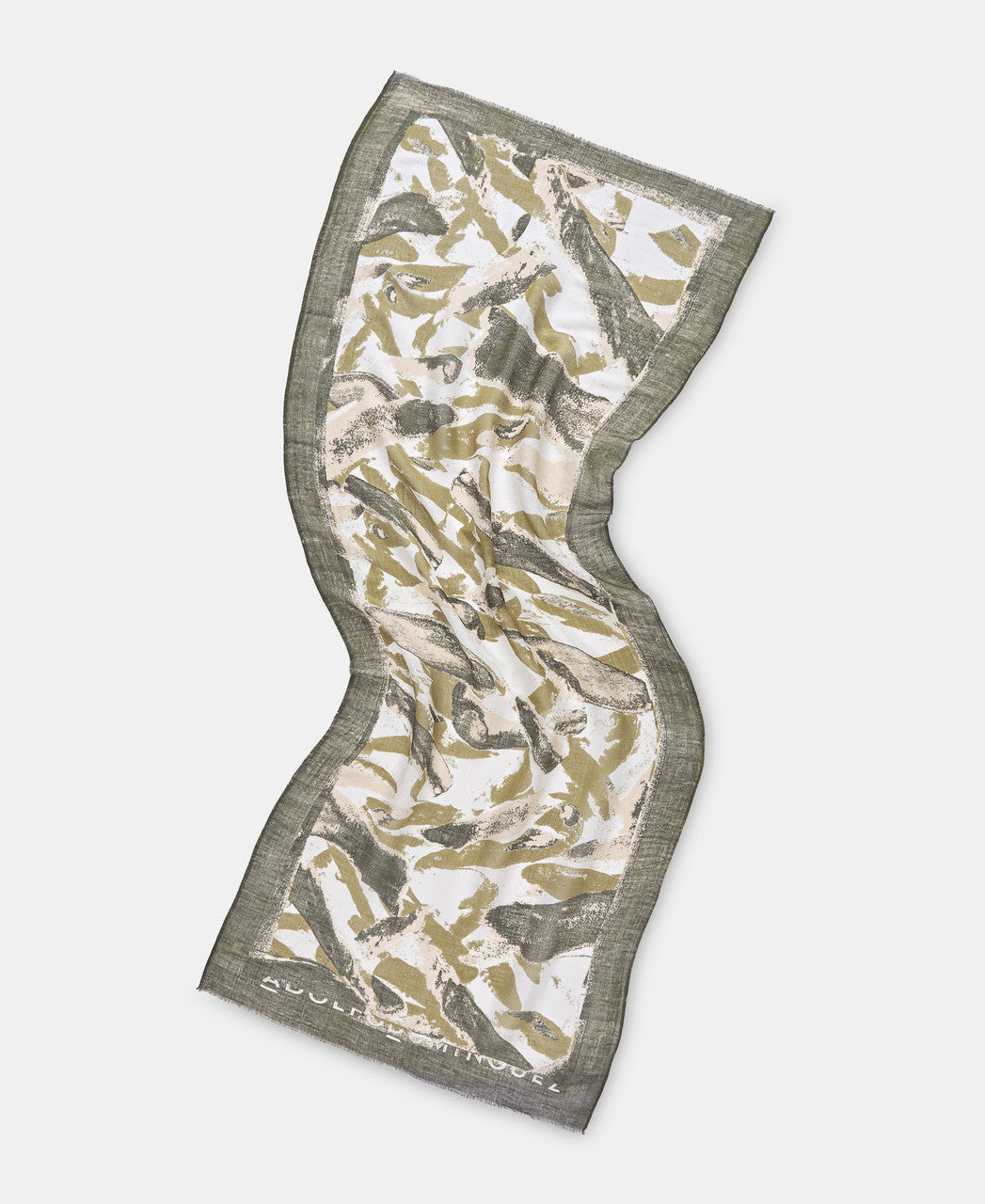 Khaki Green Printed Shawl In Linen And Modal
