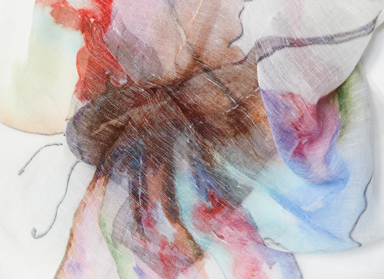 Multicolor Linen And Cotton Scarf With Print