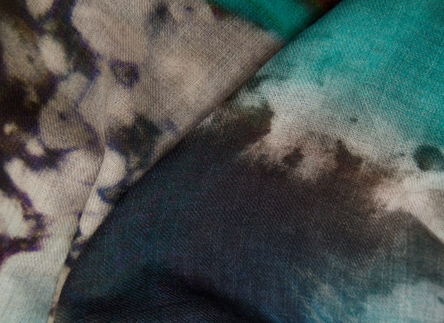 Turquoise Abstract Print Merino Wool Shawl / Scarf