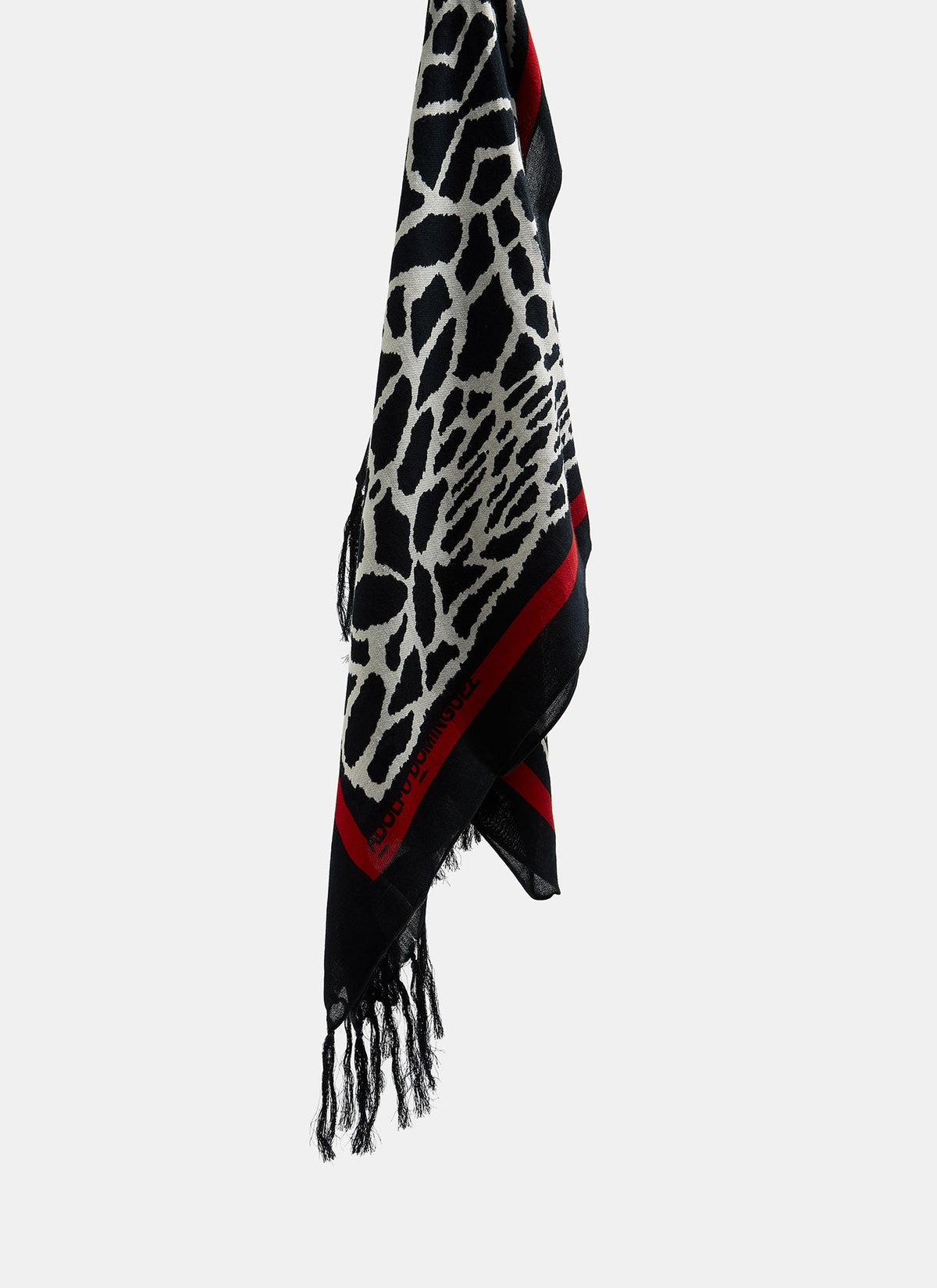 Black & White Shawl / Scarf With Print And Long Frayed Edges