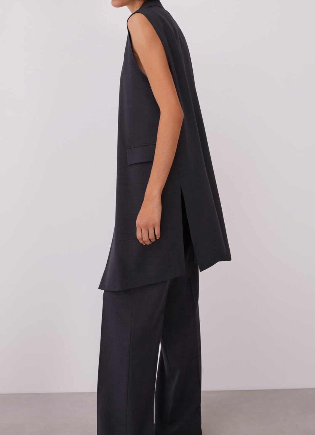 Grey Long Waistcoat With Notched Lapels