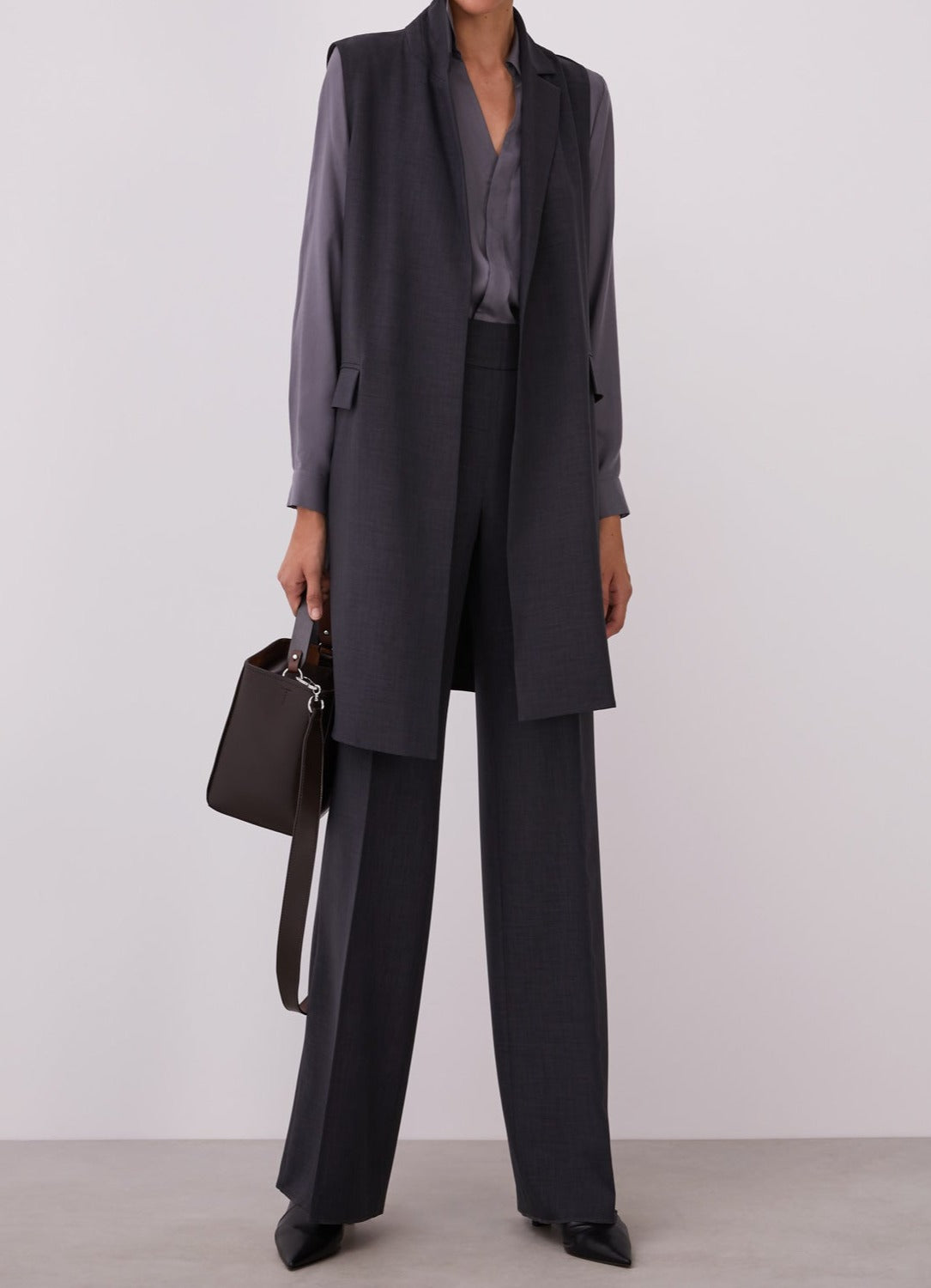 Grey Long Waistcoat With Notched Lapels