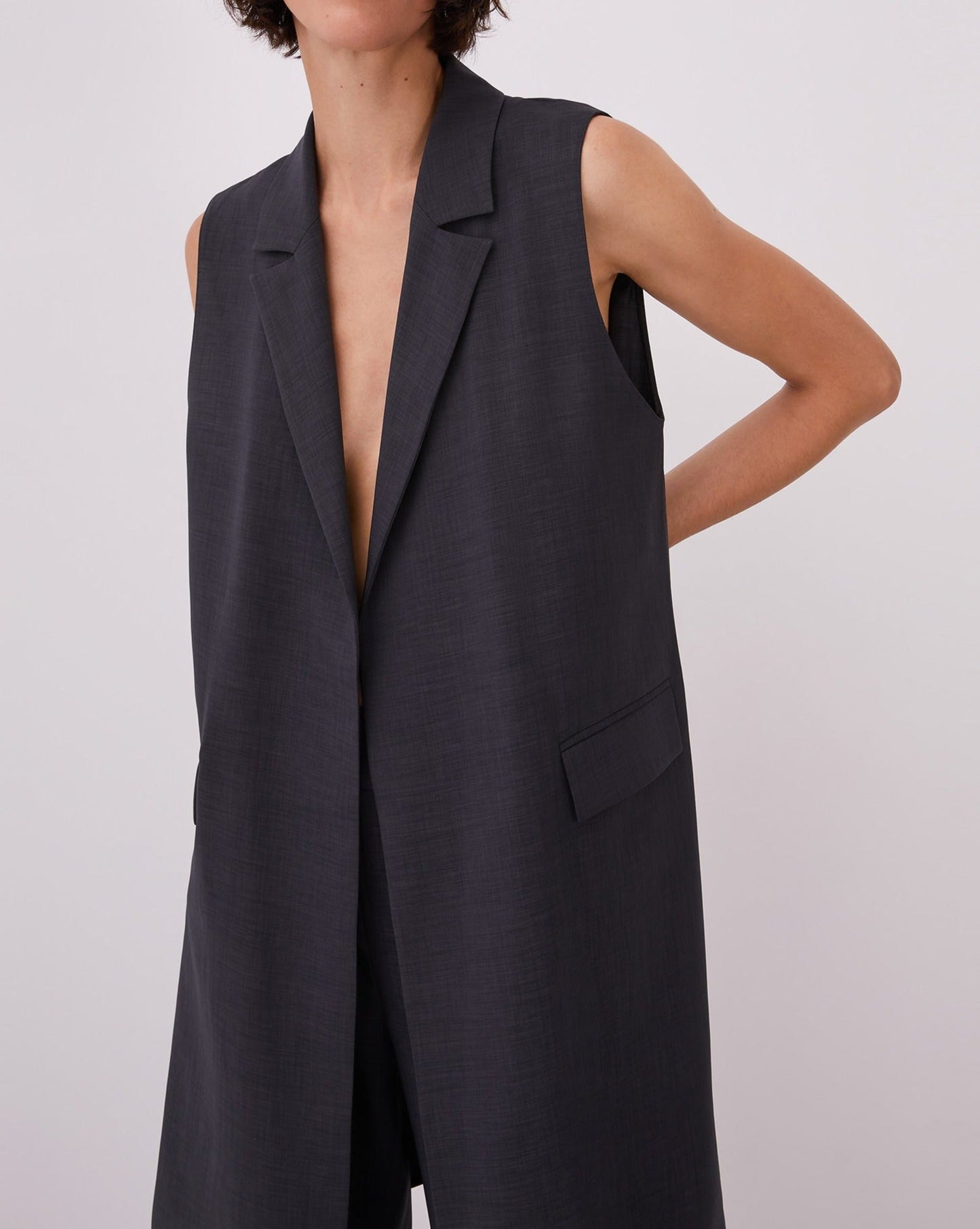 Grey Long Waistcoat With Notched Lapels