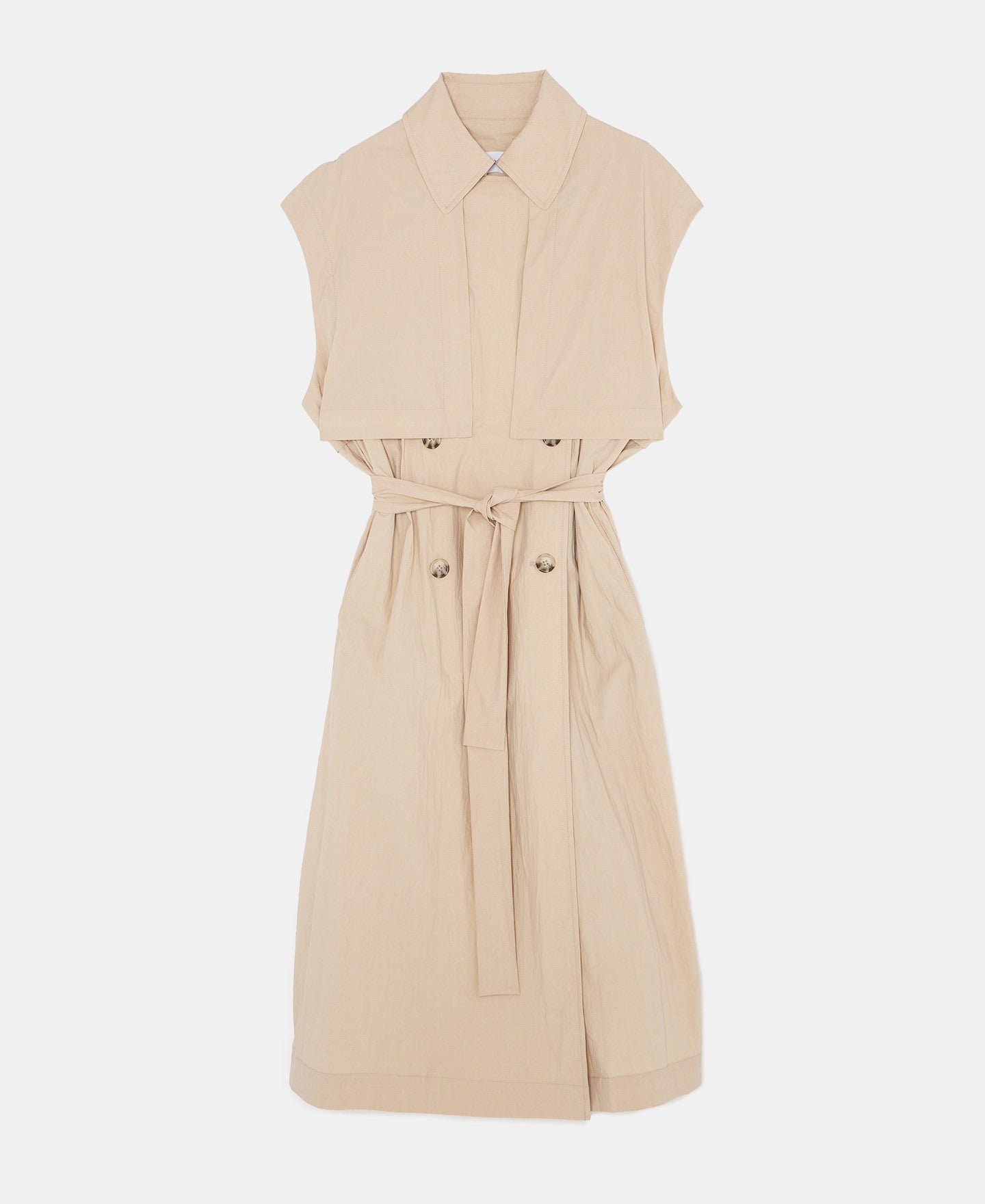 Sand Viscose And Nylon Sleeveless Trench Coat
