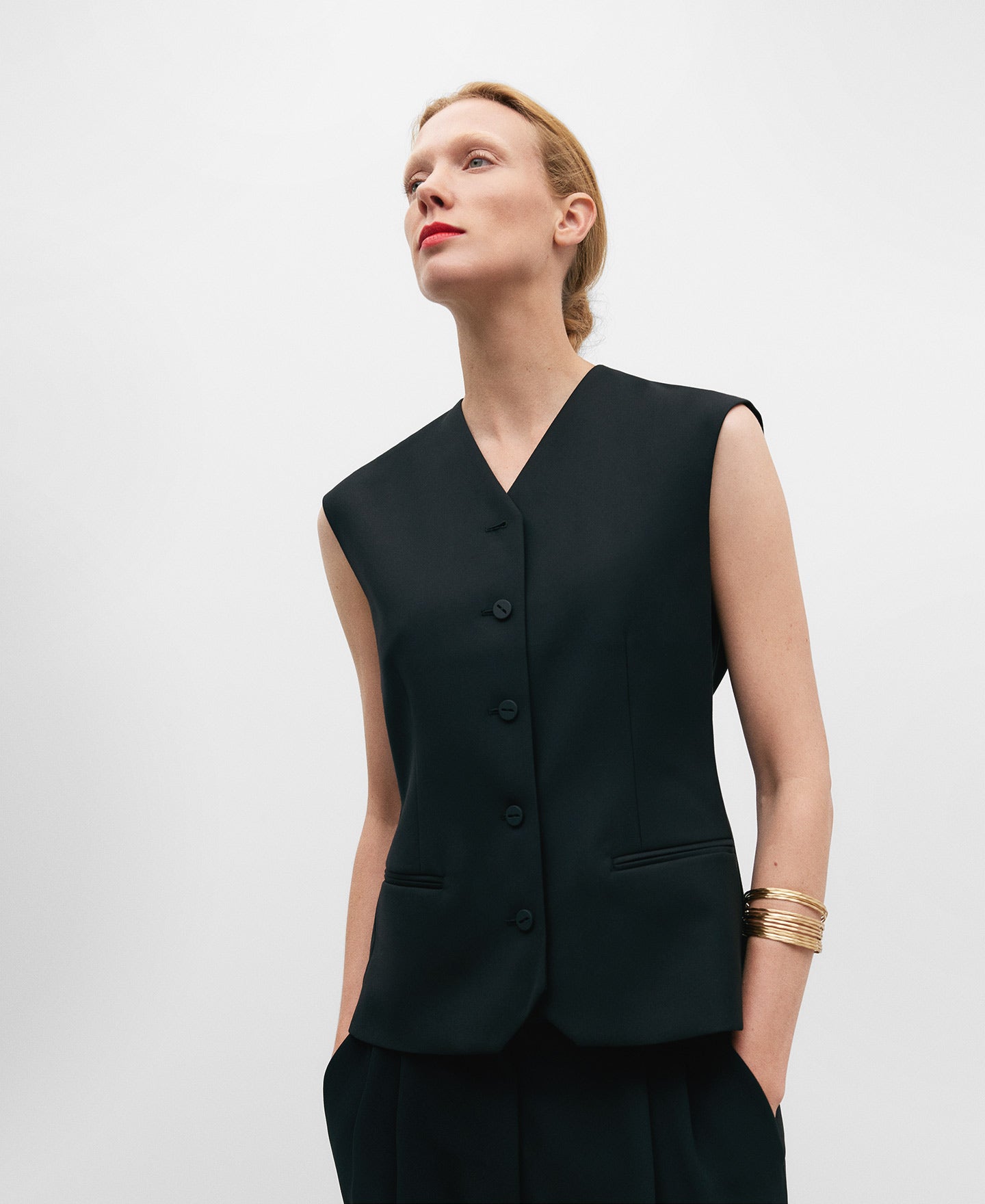Short Waistcoat Visible Buttons Women