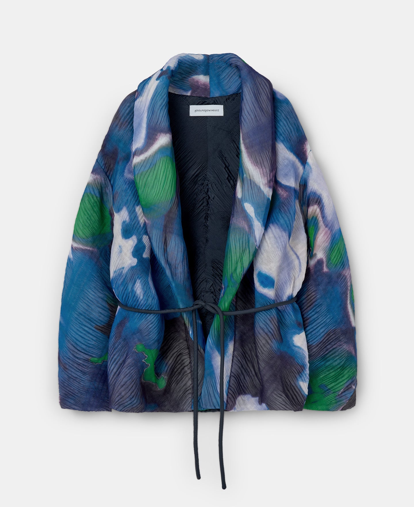 Blue Print Wrap-Around Collar Jacket