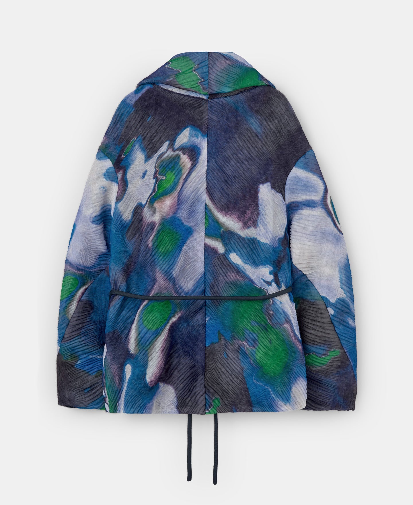 Blue Print Wrap-Around Collar Jacket