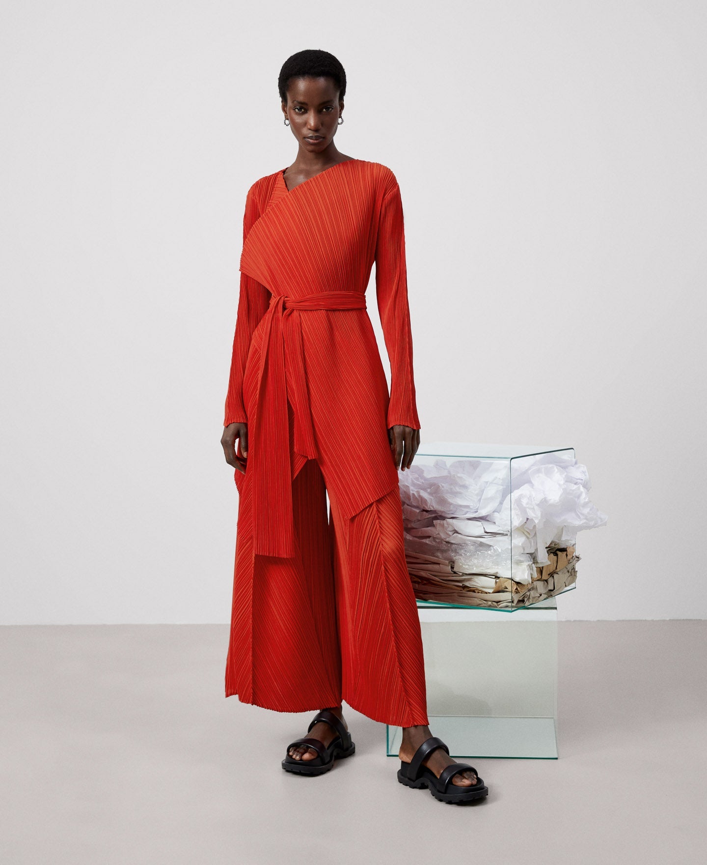 Red Asymmetrical Crinkle Jacket