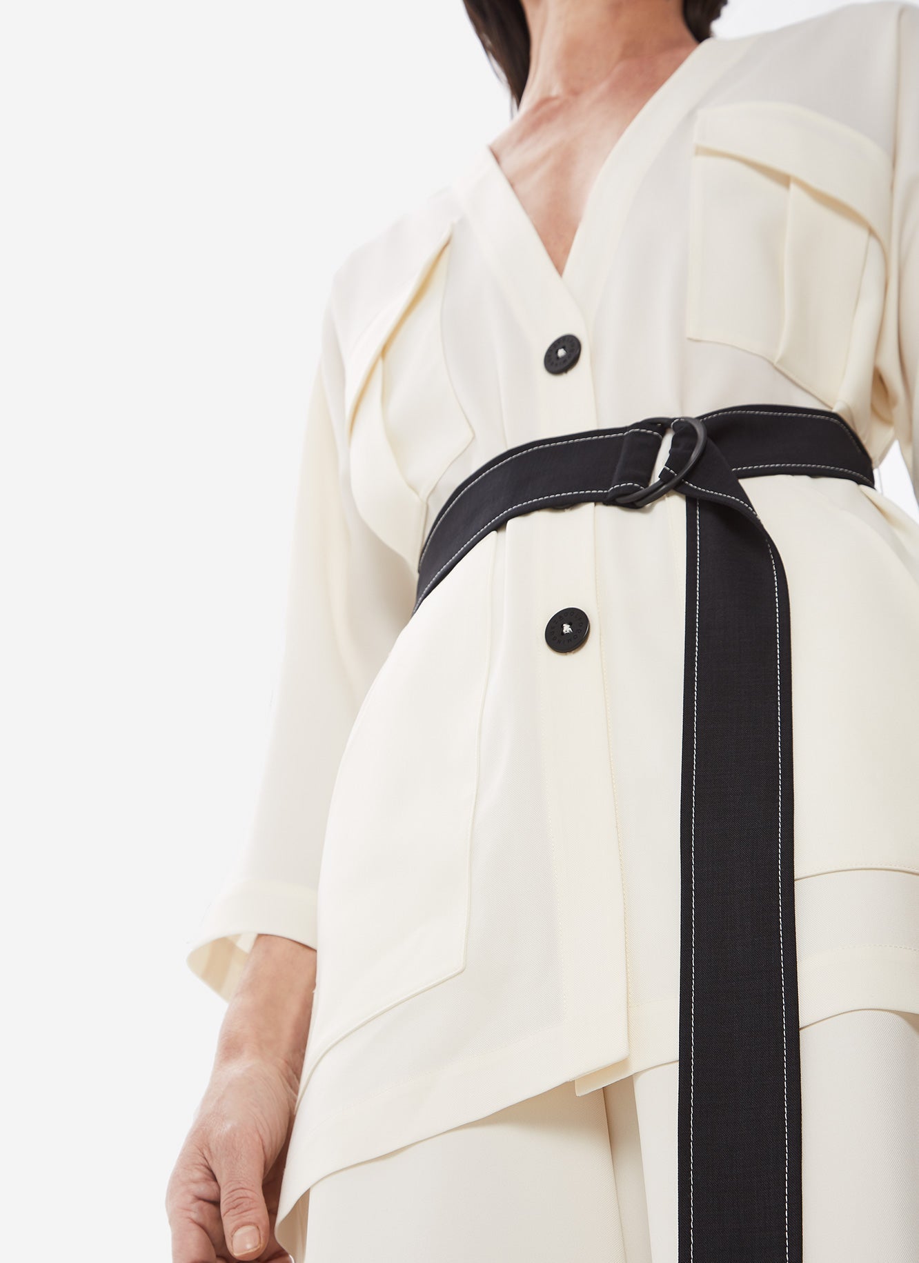 White Unstructured Safari Jacket With Belt