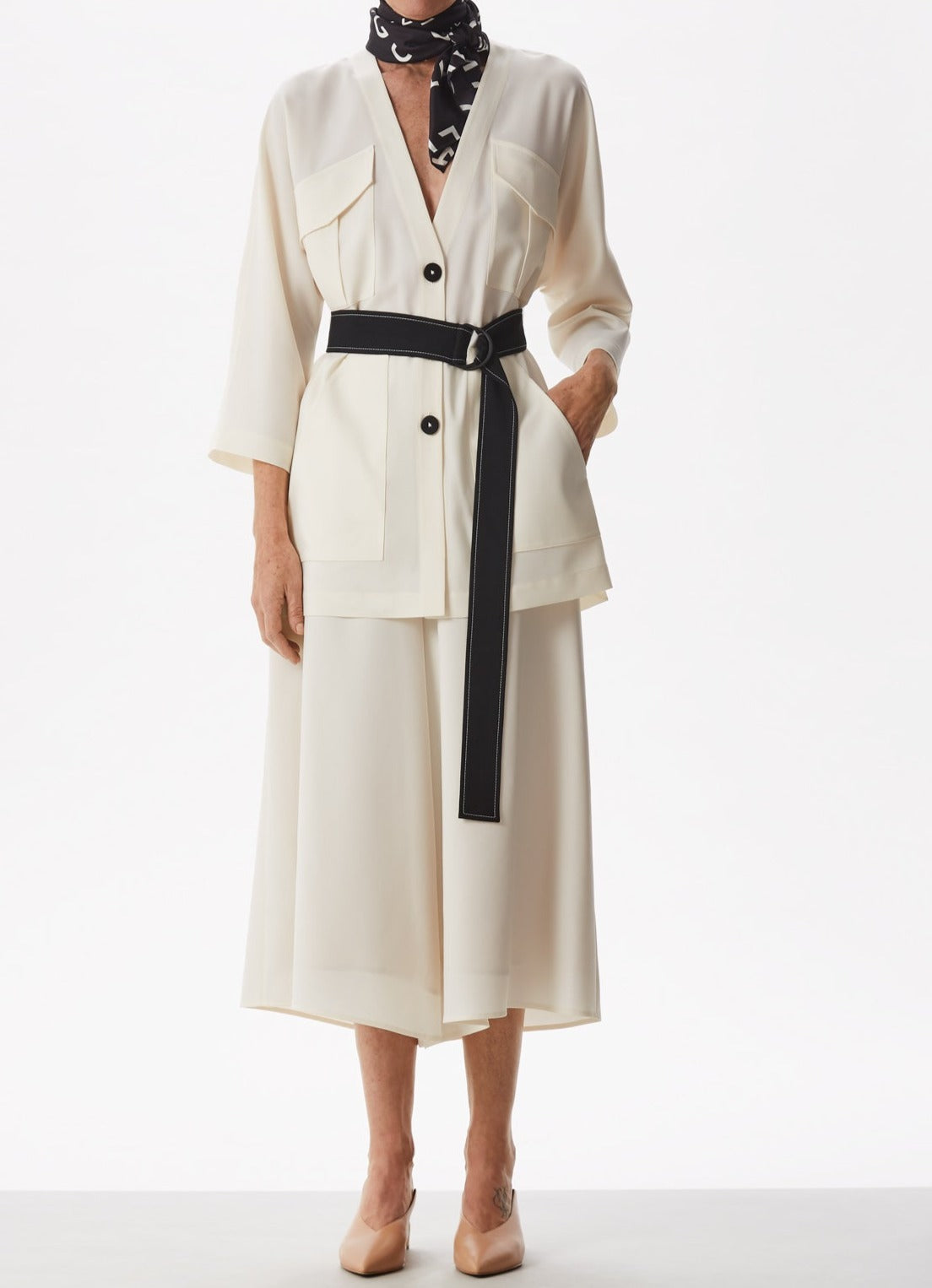 White Unstructured Safari Jacket With Belt