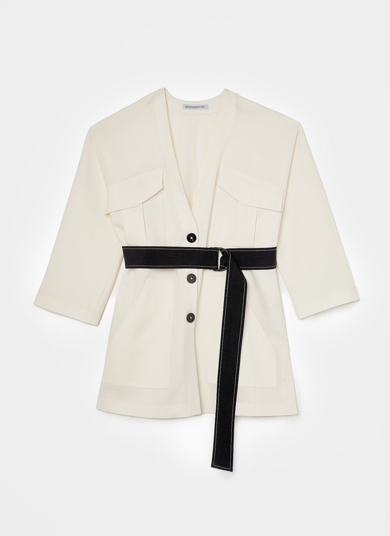 White Unstructured Safari Jacket With Belt