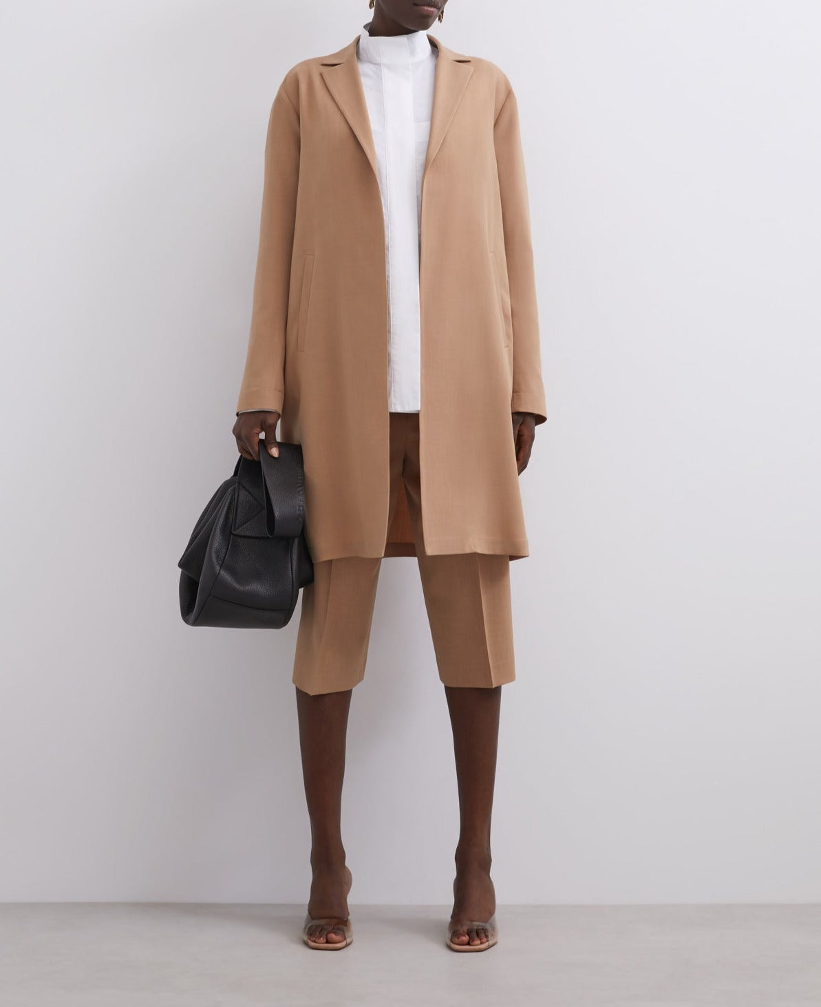 Camel Straight Blazer With Collar And Lapel