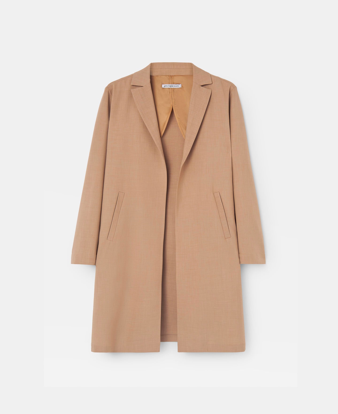 Camel Straight Blazer With Collar And Lapel