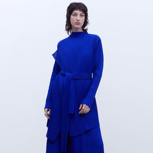 Klein Blue Crinkle Trousers - Elegant Godet Pleats