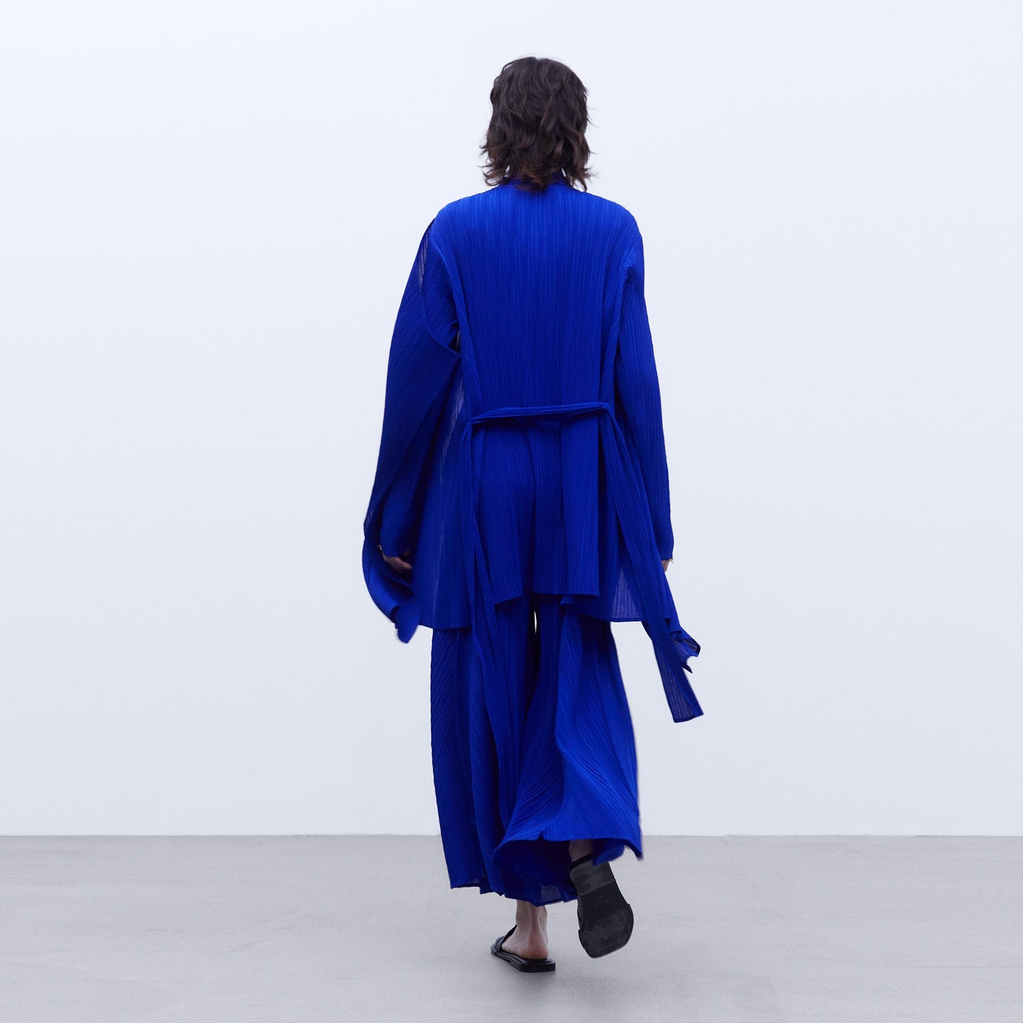 Klein Blue Crinkle Trousers - Elegant Godet Pleats