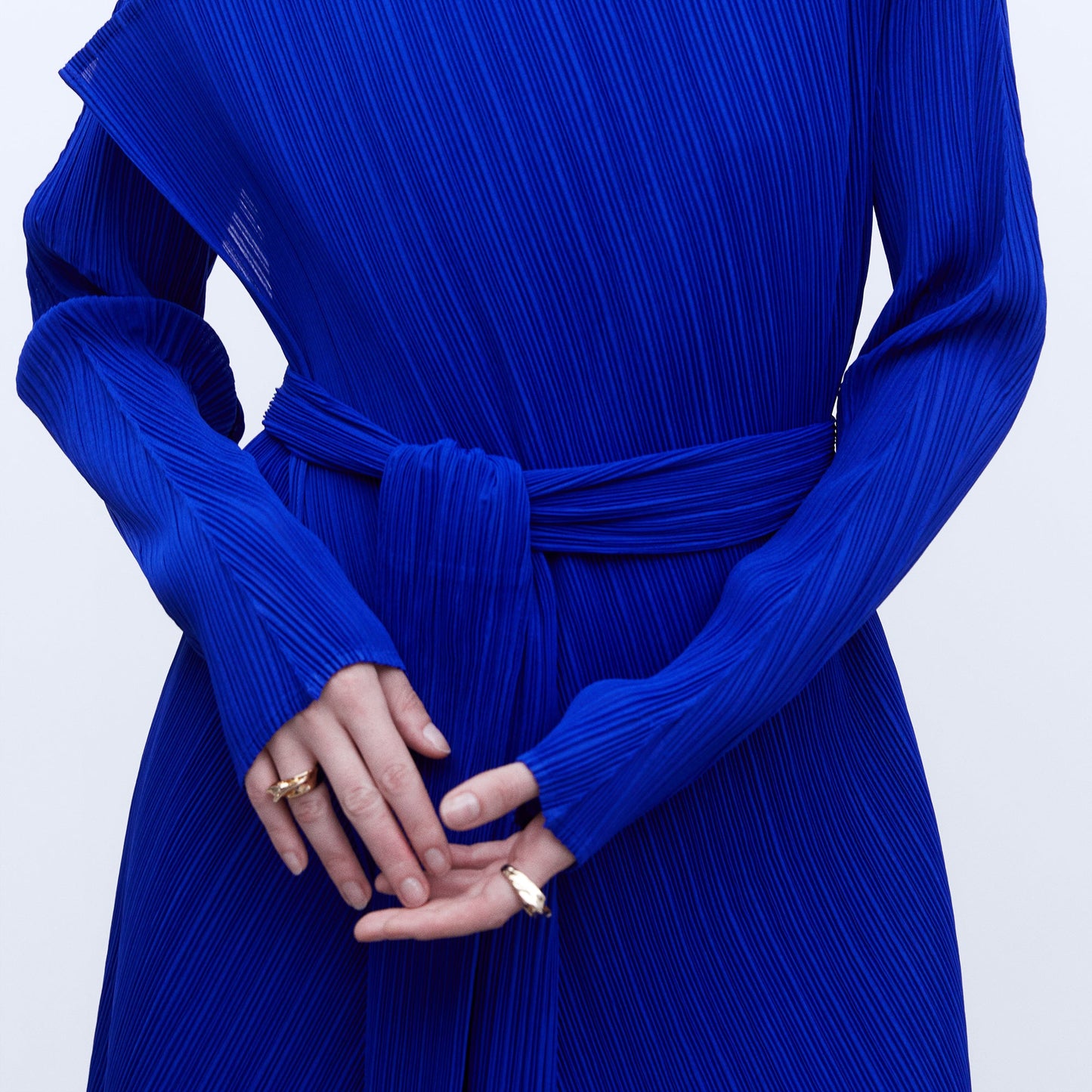 Klein Blue Crinkle Trousers - Elegant Godet Pleats