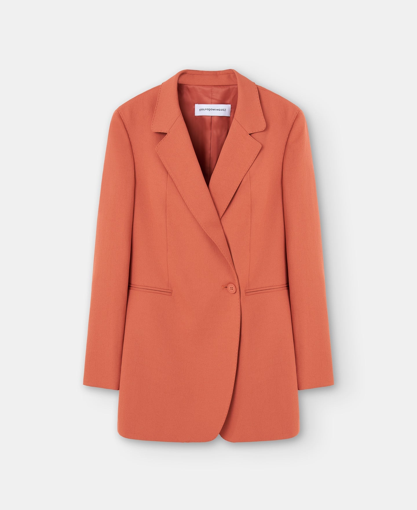 Orange Long Blazer With Visible Stitching