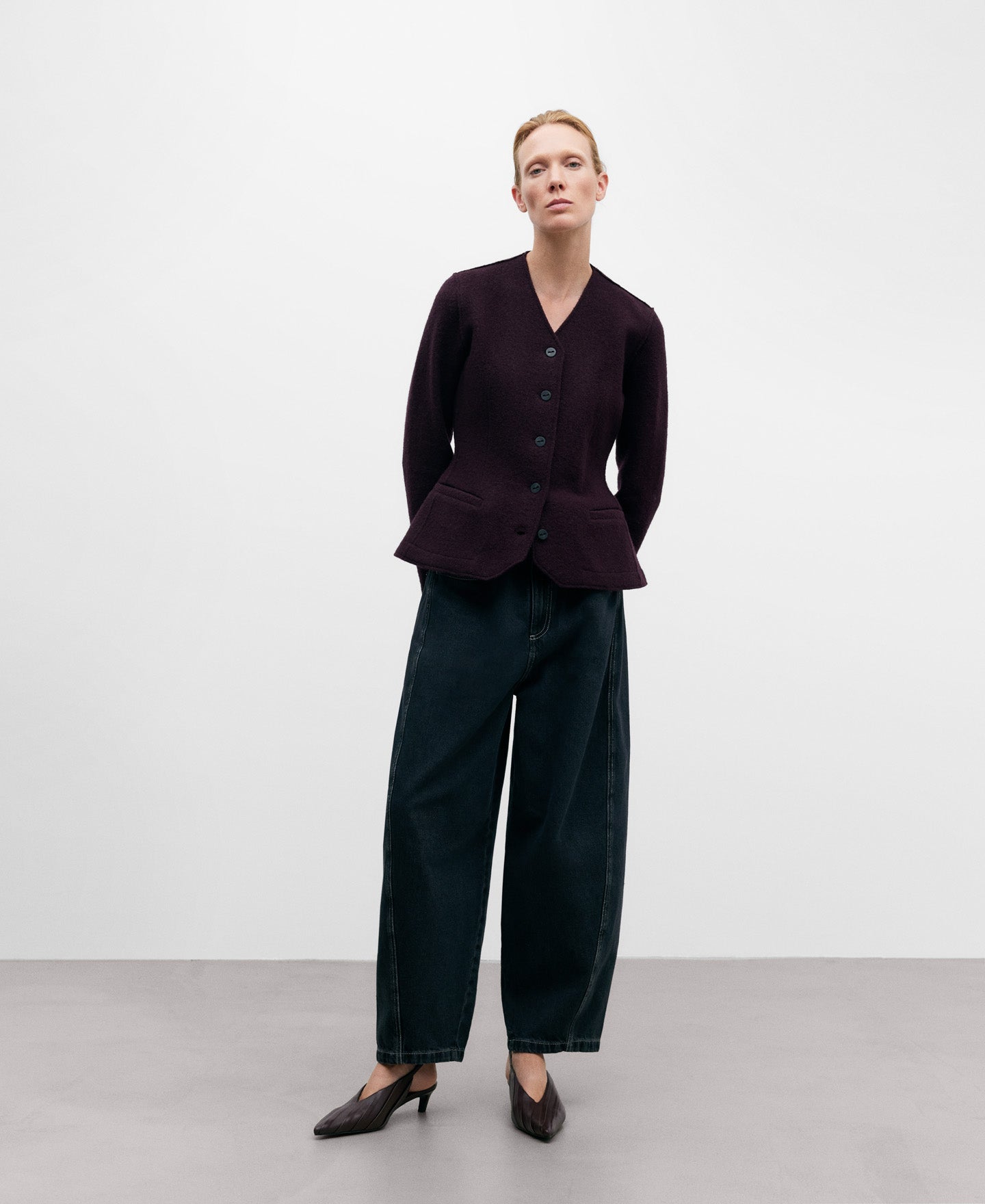 Aubergine Short Merino Wool Jacket For Women