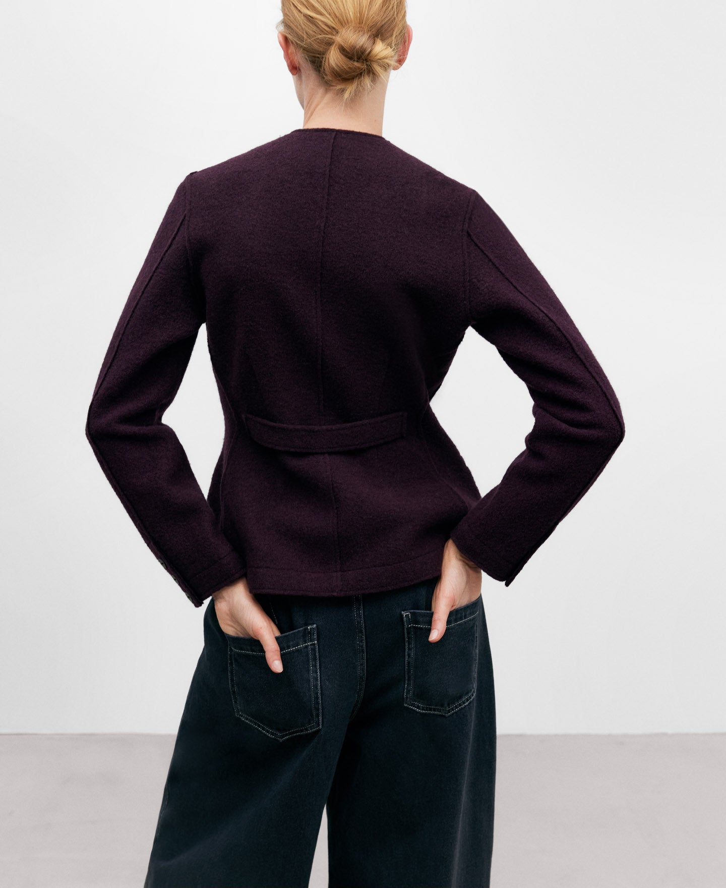 Aubergine Short Merino Wool Jacket For Women