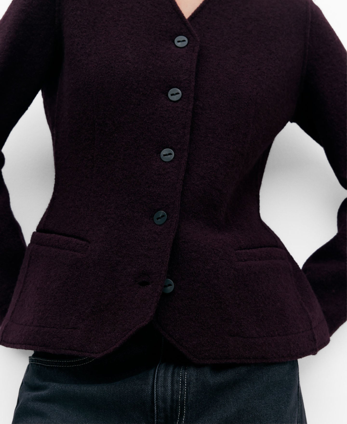 Aubergine Short Merino Wool Jacket For Women