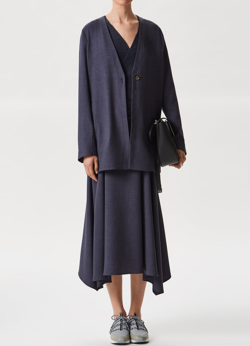 Grey Fluid Blazer Without Lapels