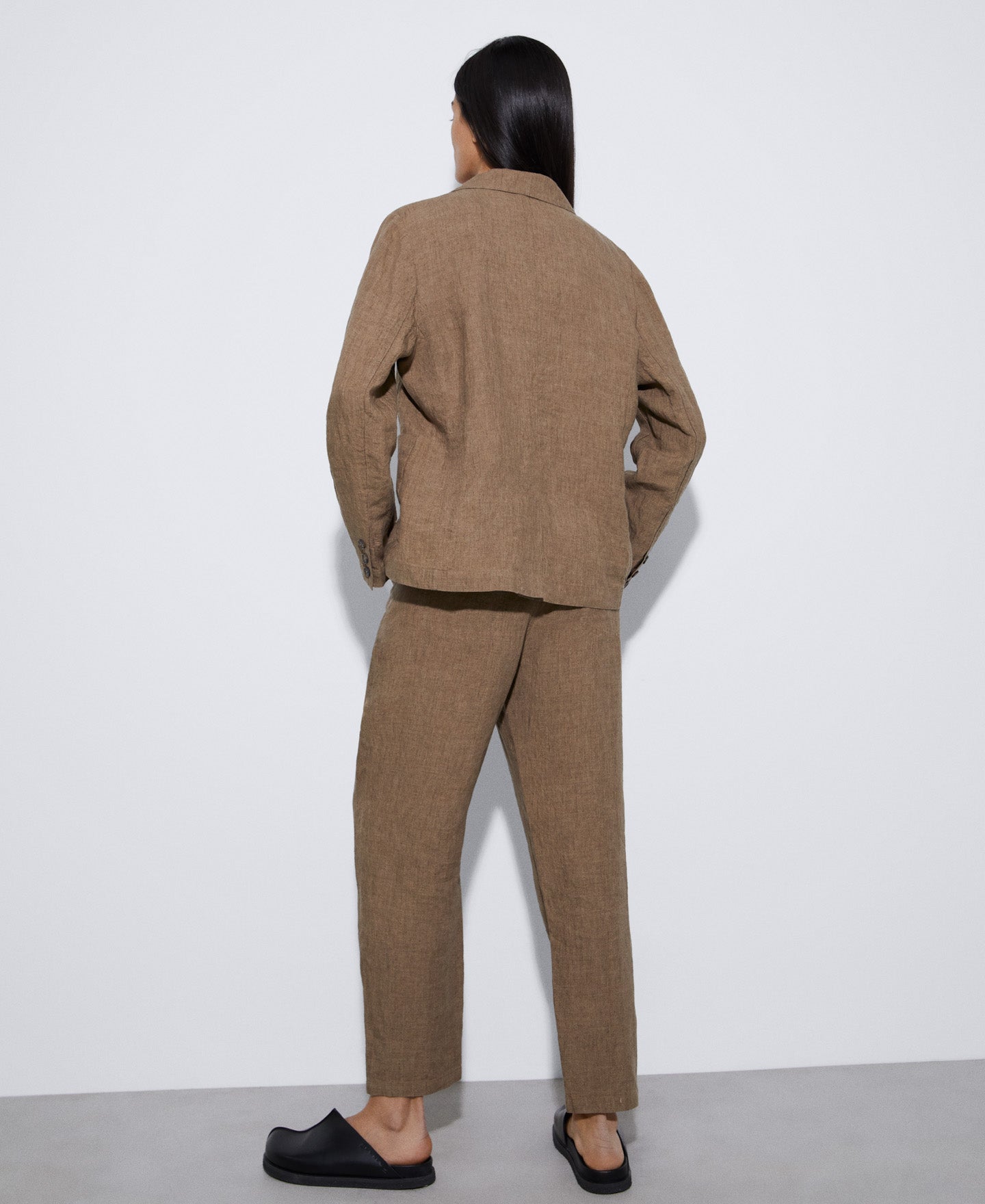 Tobacco Brown Unstructured Linen Blazer