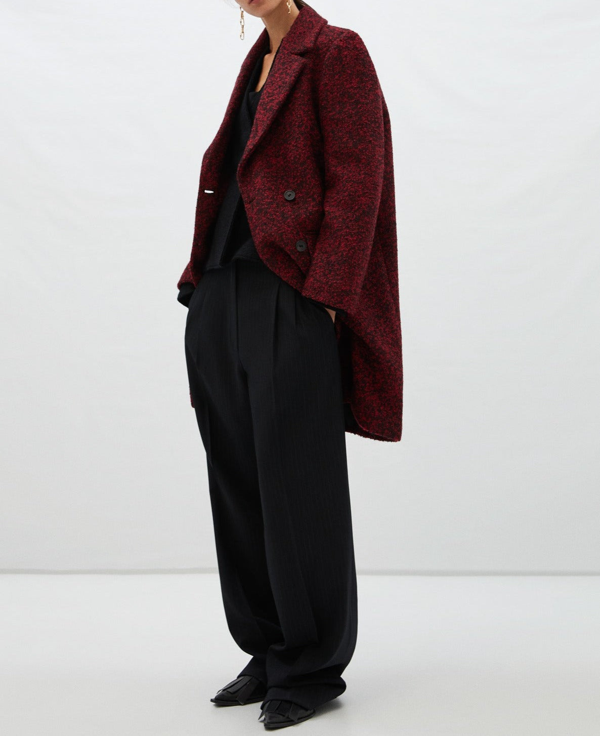 Black Merino Wool Crossover Jacket