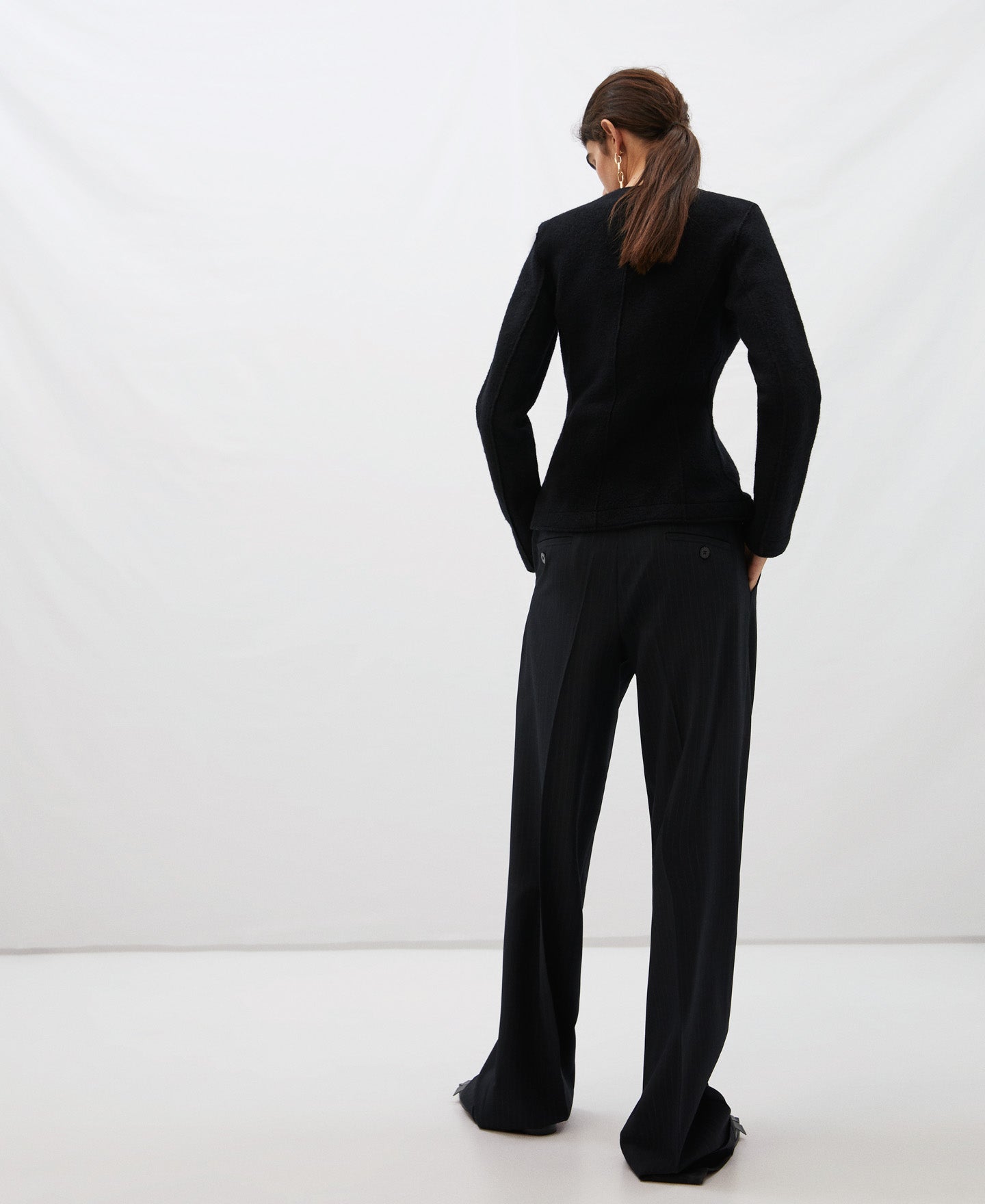 Black Merino Wool Crossover Jacket