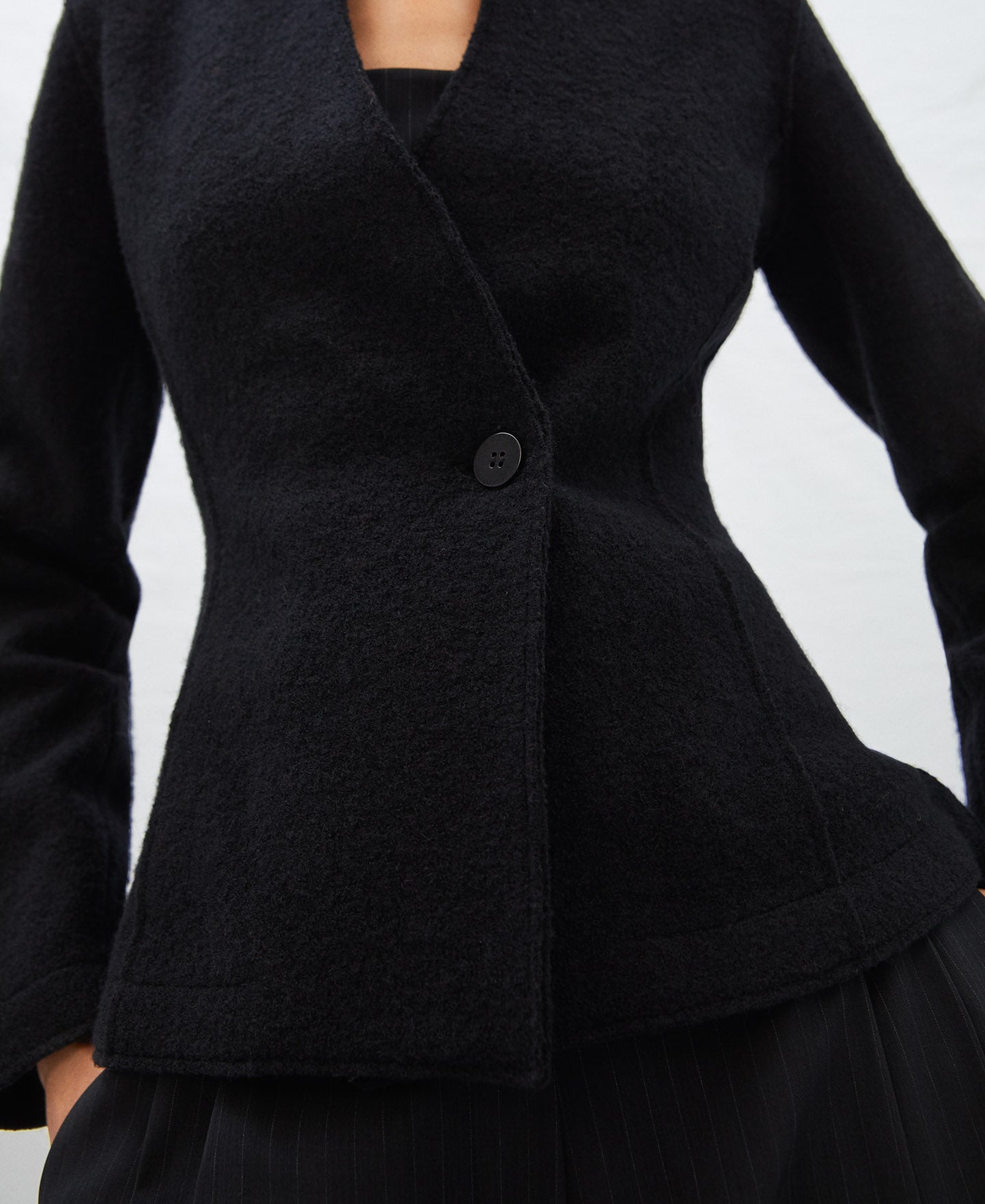 Black Merino Wool Crossover Jacket
