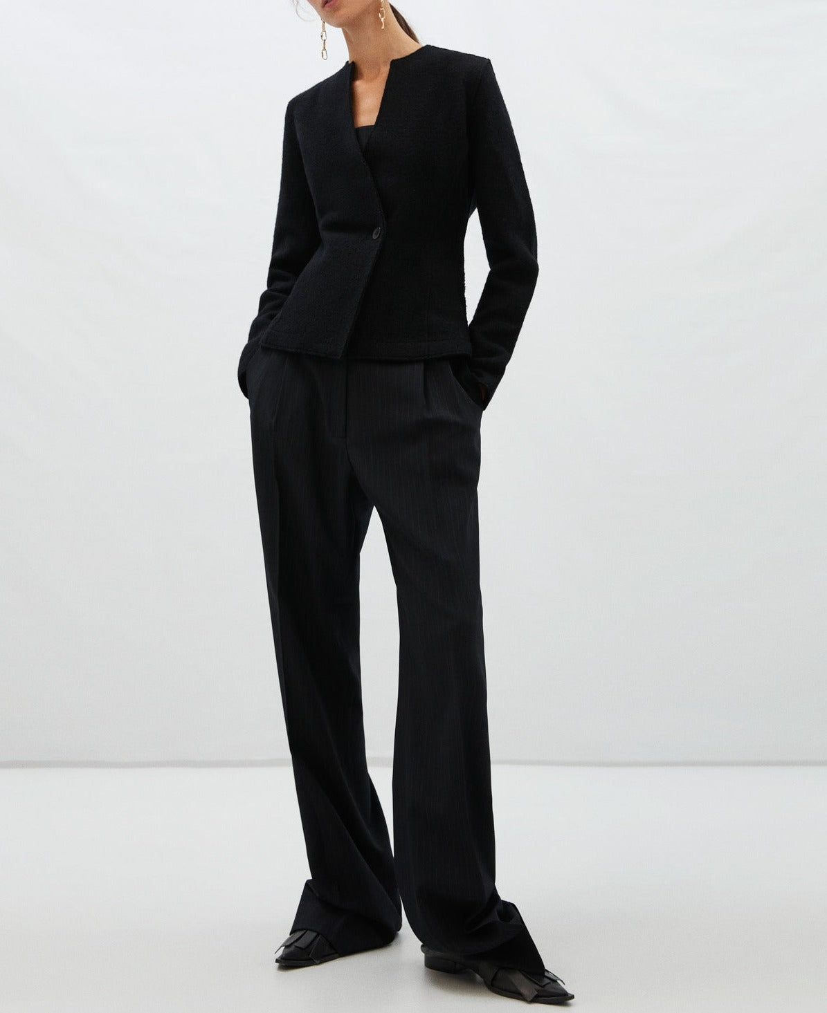 Black Merino Wool Crossover Jacket