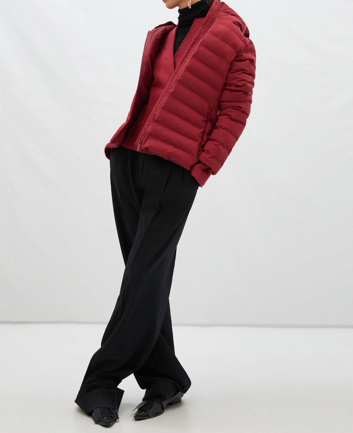 Red Merino Wool Crossover Jacket