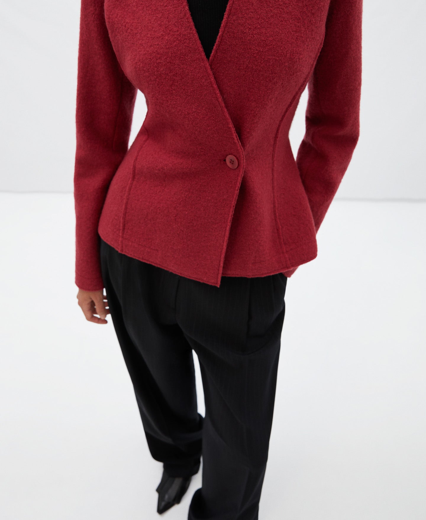 Red Merino Wool Crossover Jacket