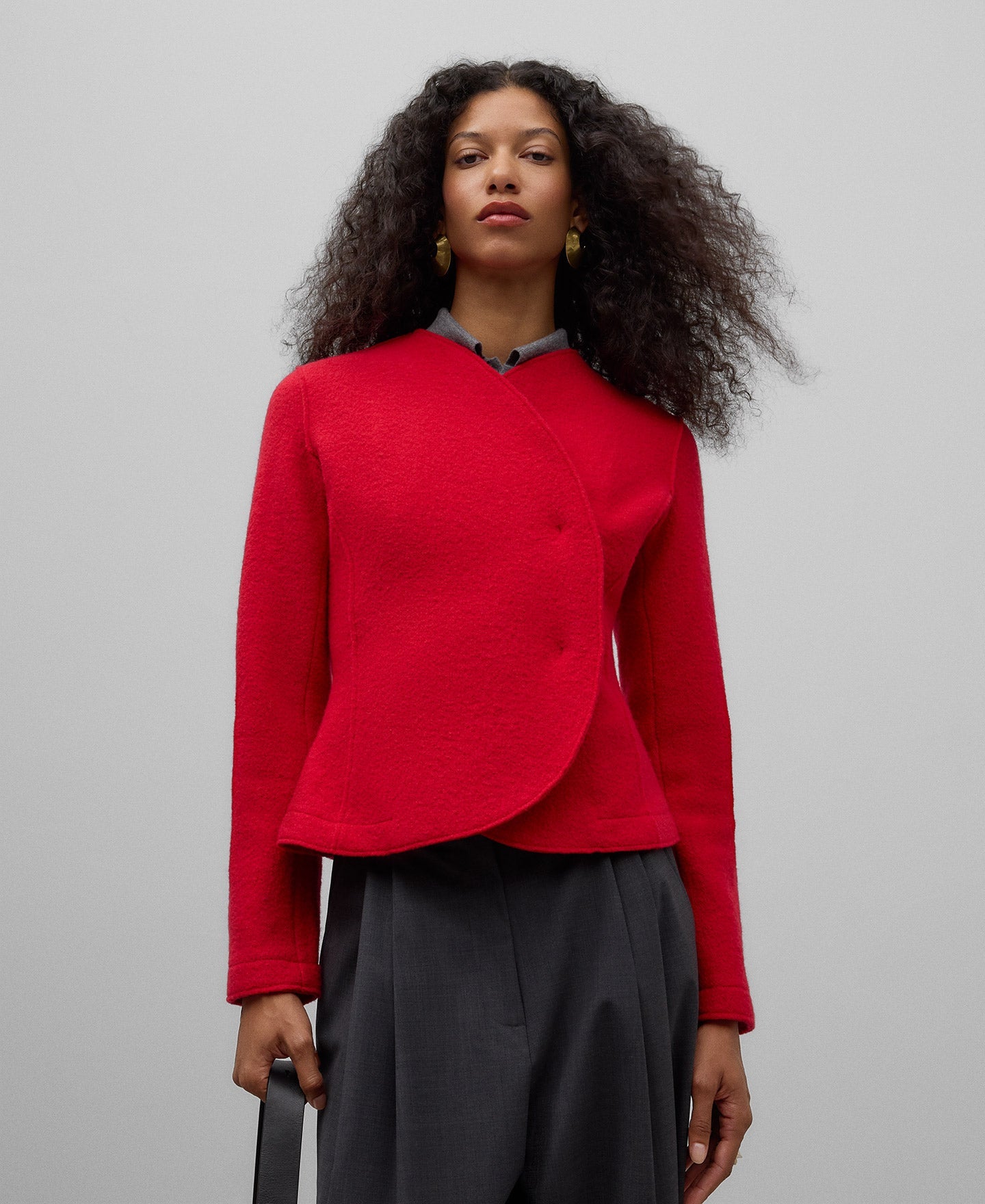 Red merino wool short jacket woman in red