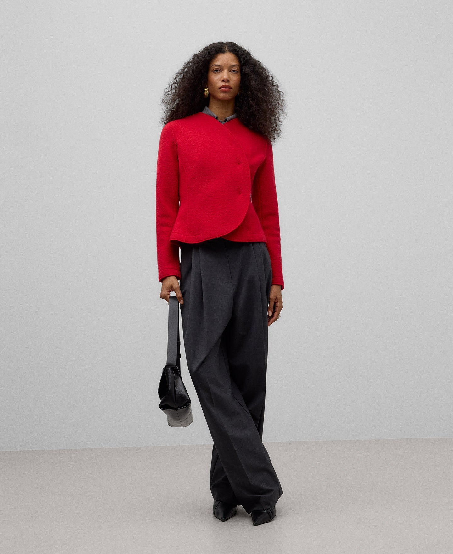 Red merino wool short jacket woman in red