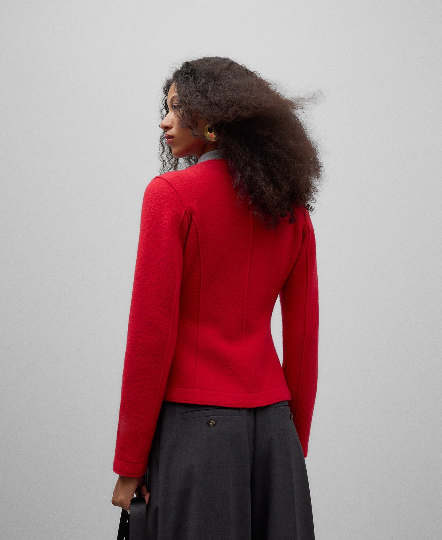 Red merino wool short jacket woman in red
