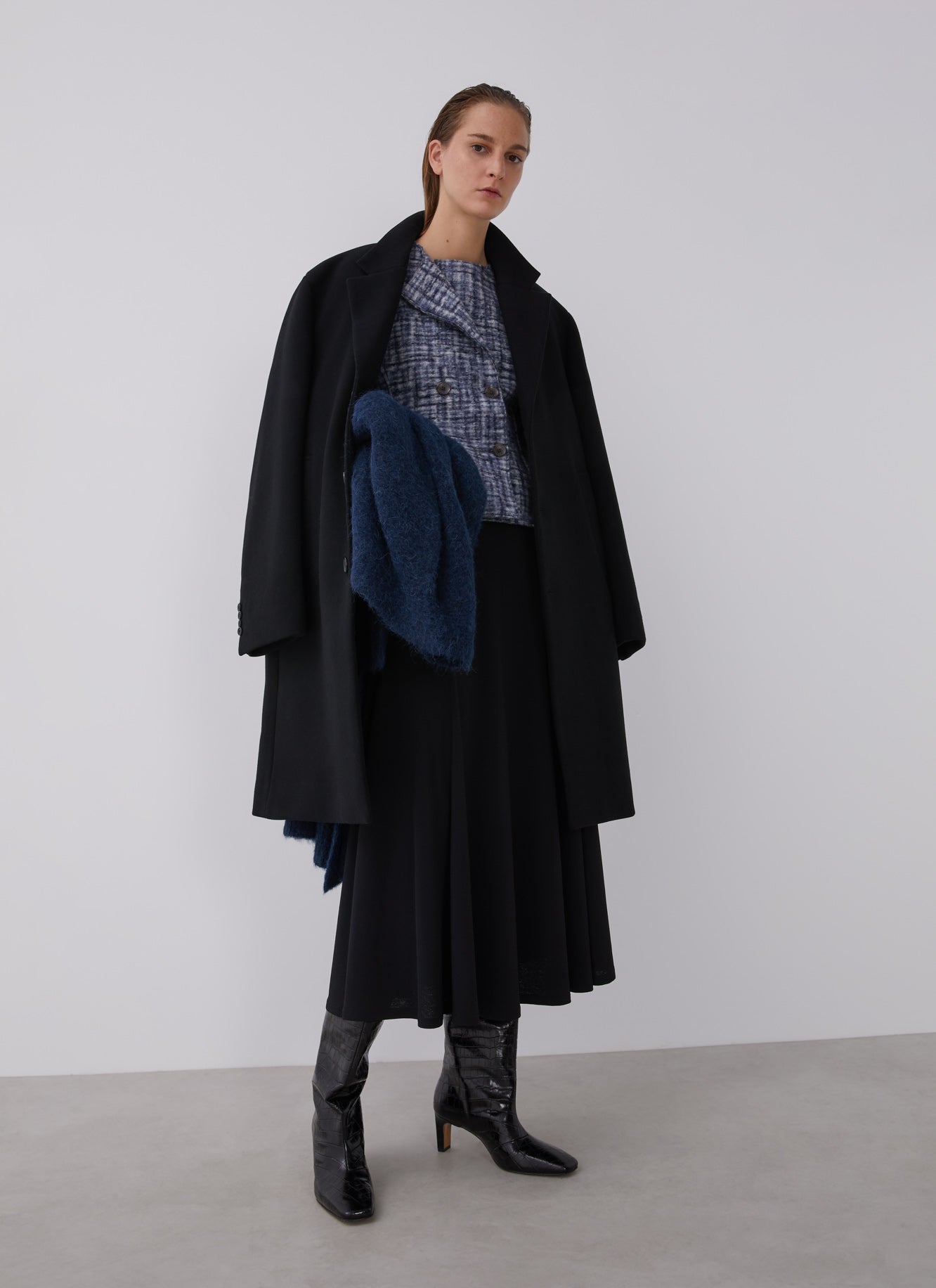 Blue/Grey Boiled Wool Jacket With Buttons
