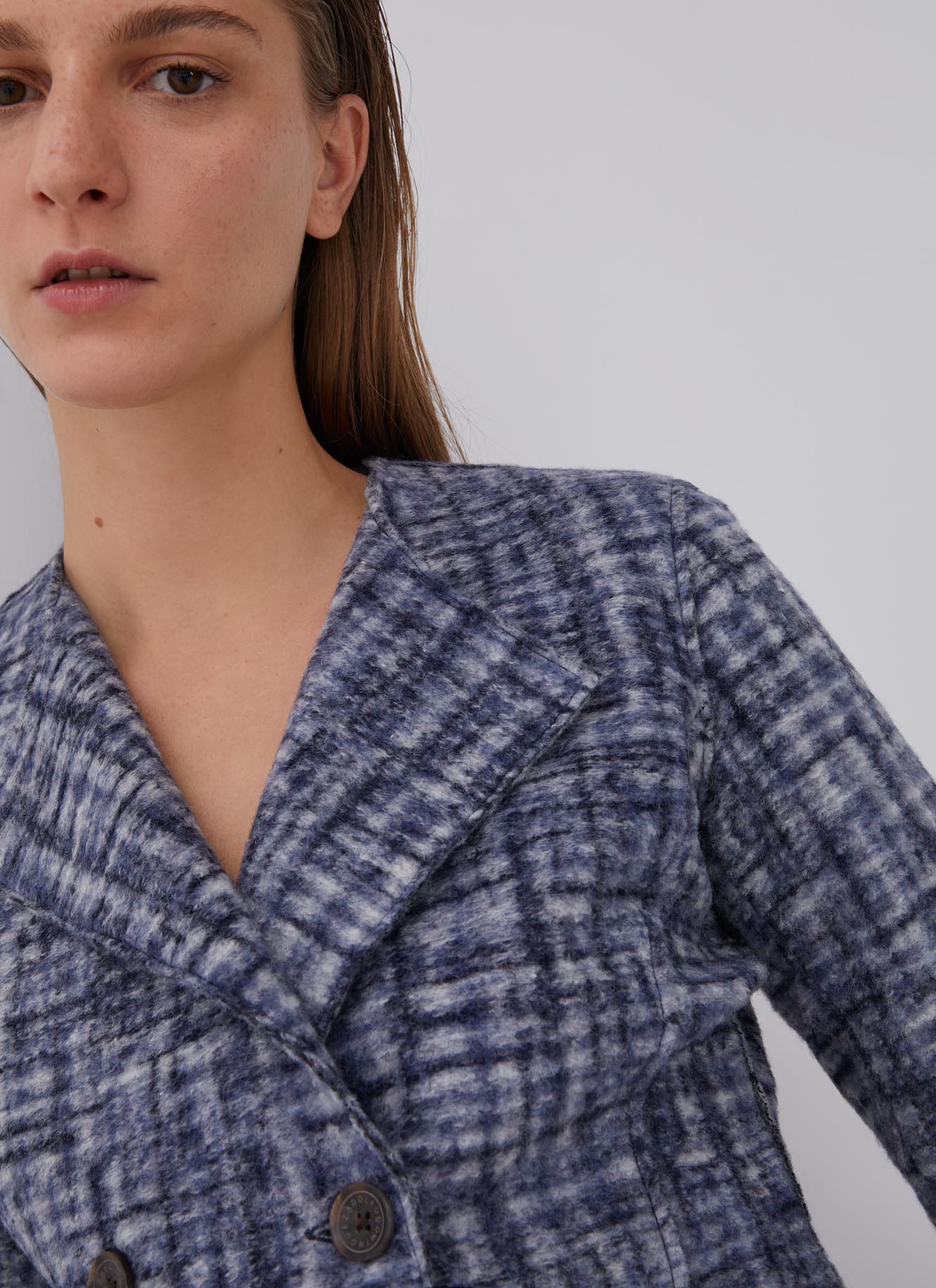 Blue/Grey Boiled Wool Jacket With Buttons