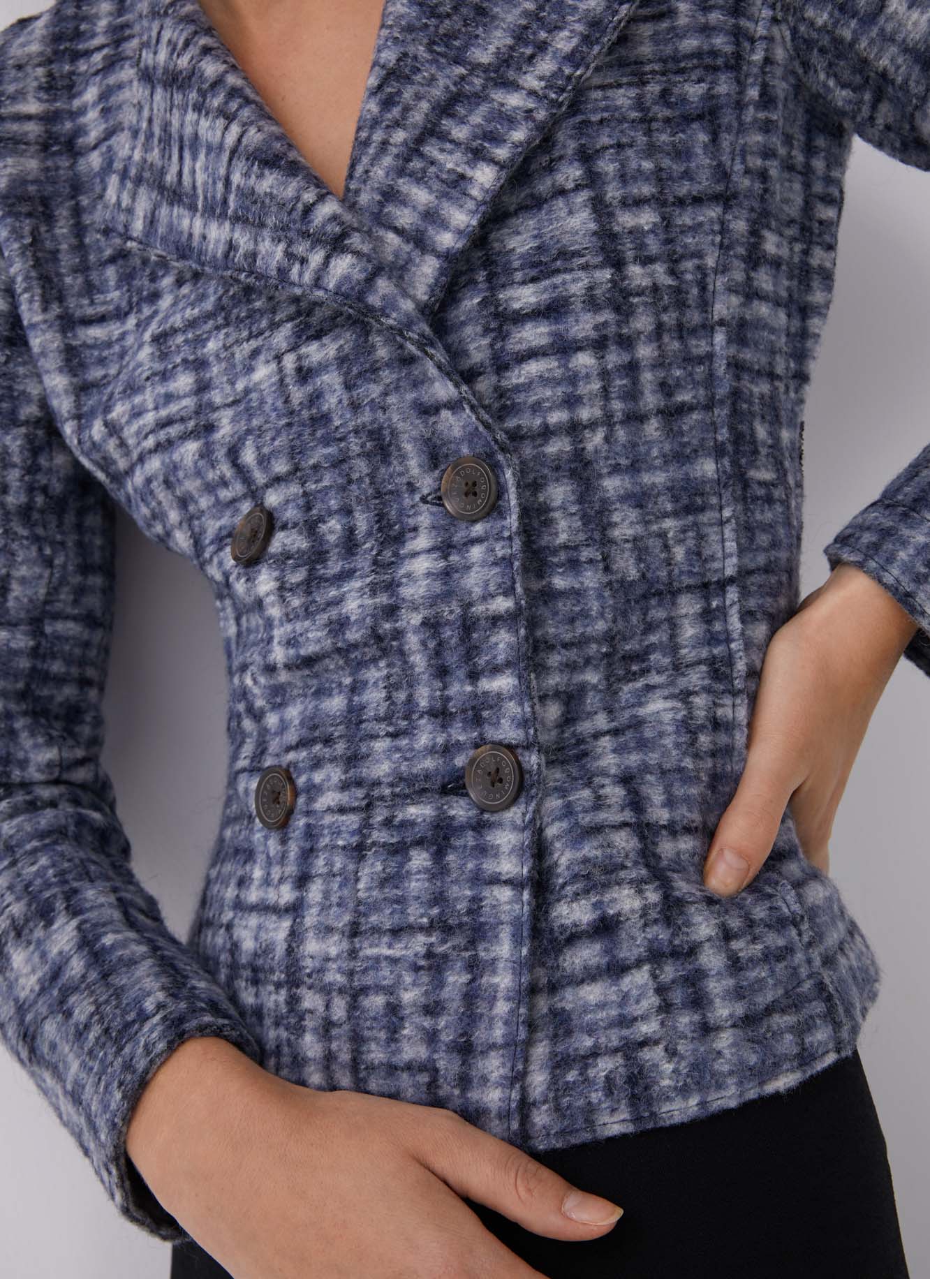 Blue/Grey Boiled Wool Jacket With Buttons