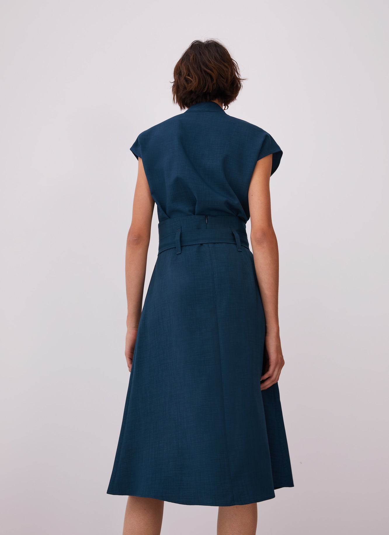 Blue Midi Skirt With Overlayer And Belt