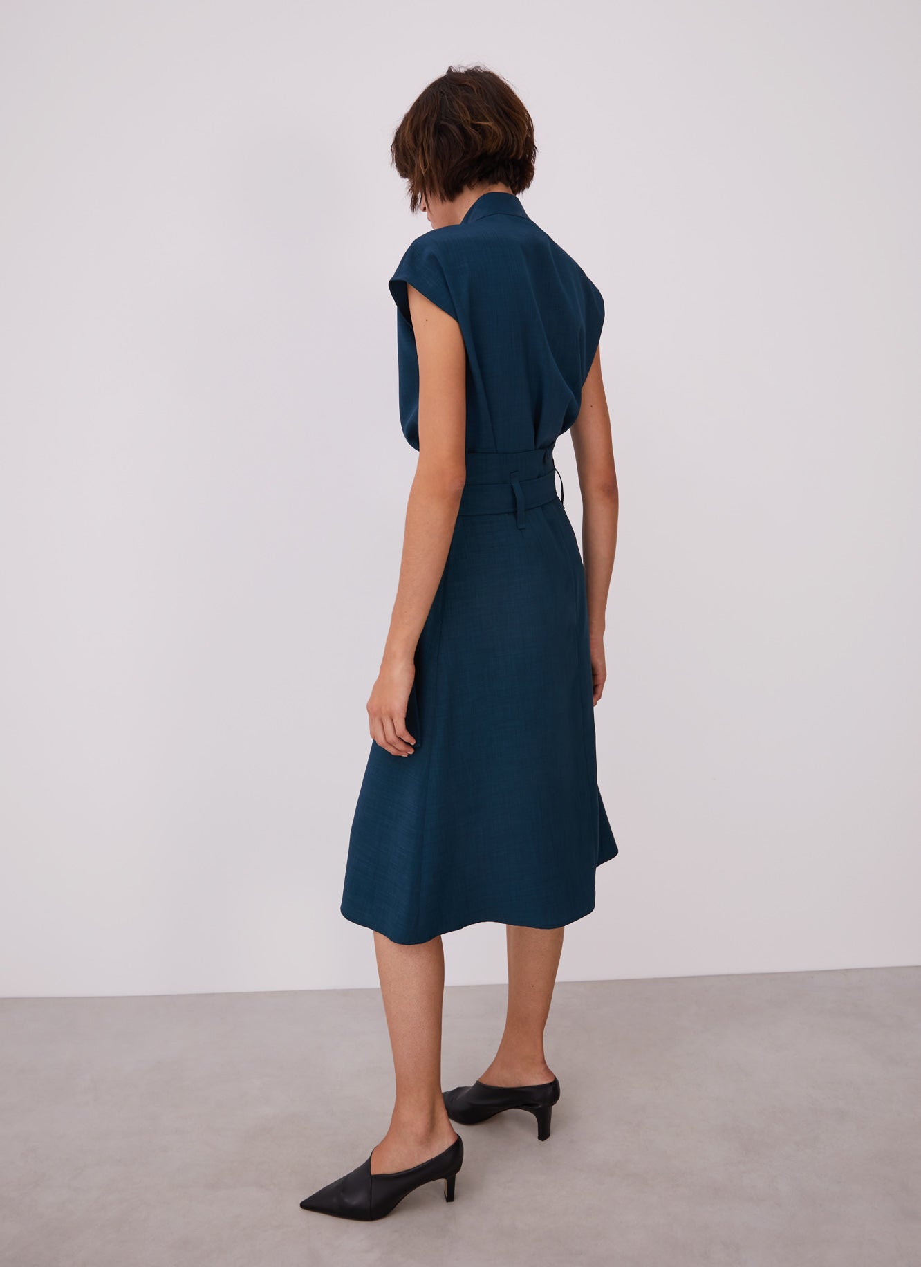 Blue Midi Skirt With Overlayer And Belt